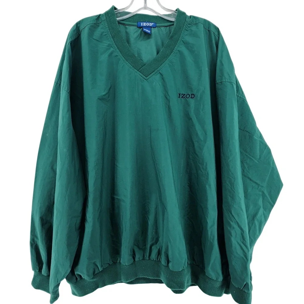 IZOD XXL Green V-Neck Windshirt Pullover Vintage 90s Gorpcore Streetwear Golf